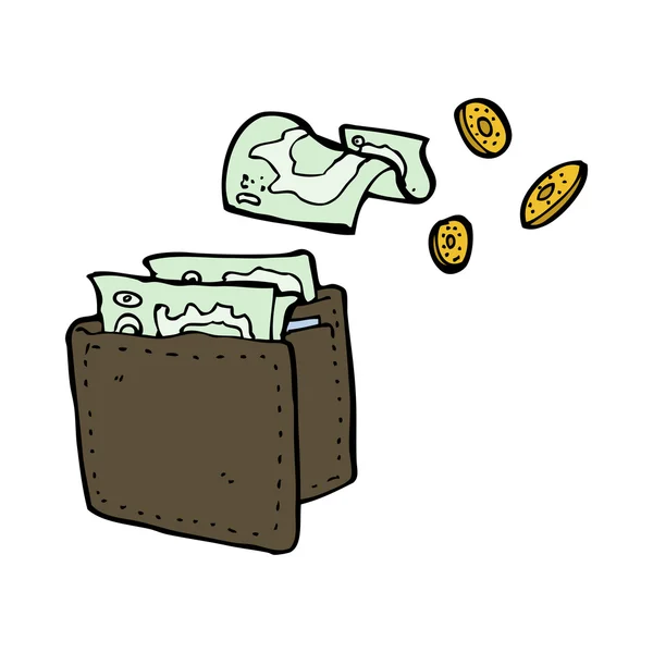Carteira dos desenhos animados derramando dinheiro —  Vetores de Stock