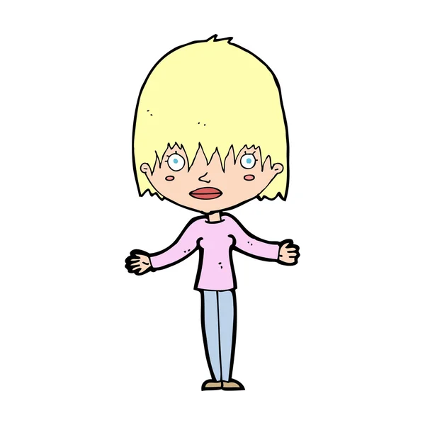 Cartoon vrouw shrugging schouders — Stockvector