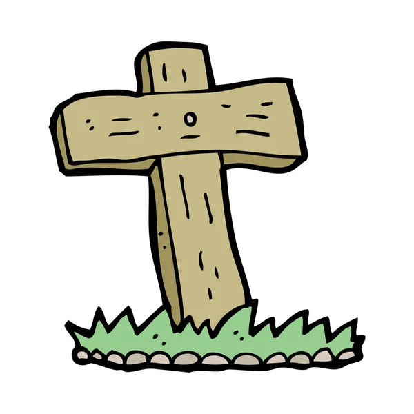 Cartoon wooden cross grave — Stock Vector