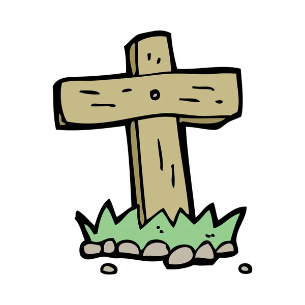 Cartoon wooden cross grave — Stock Vector