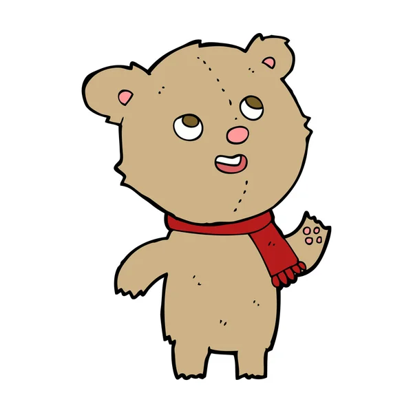 Oso de peluche de dibujos animados con bufanda — Vector de stock