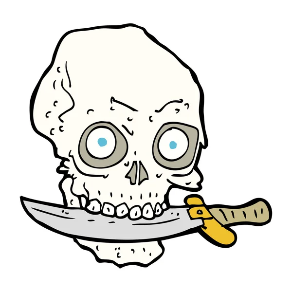 Calavera pirata de dibujos animados con cuchillo en los dientes — Archivo Imágenes Vectoriales