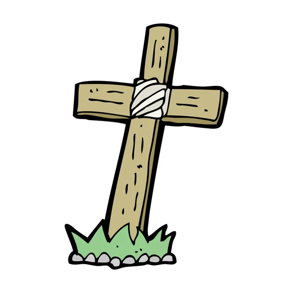 Dessin animé croix en bois tombe — Image vectorielle