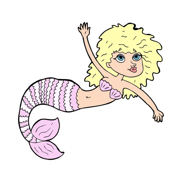 Karikatur hübsche Meerjungfrau winkt — Stockvektor
