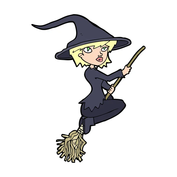 Kreskówka czarownica jazda miotła — Wektor stockowy