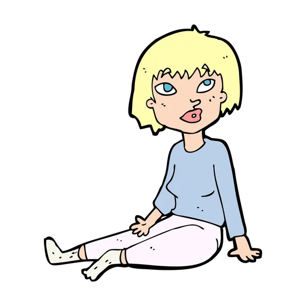 Cartoon woman sitting on floor — Stock Vector