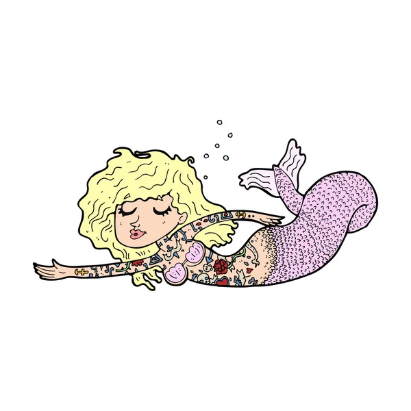 Sirena cartoon ricoperta di tatuaggi — Vettoriale Stock