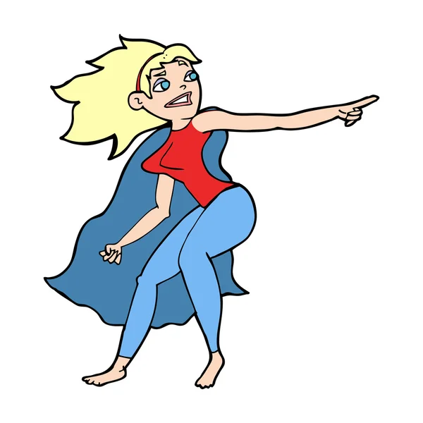 Cartoon superheld vrouw wijzend — Stockvector