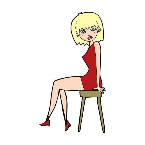 Mujer de dibujos animados sentado en el taburete — Archivo Imágenes Vectoriales