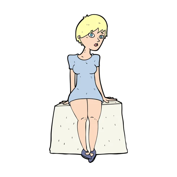 Dessin animé femme curieuse assis — Image vectorielle
