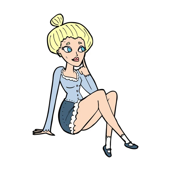 Cartoon attractive woman sitting thinking — Stock Vector