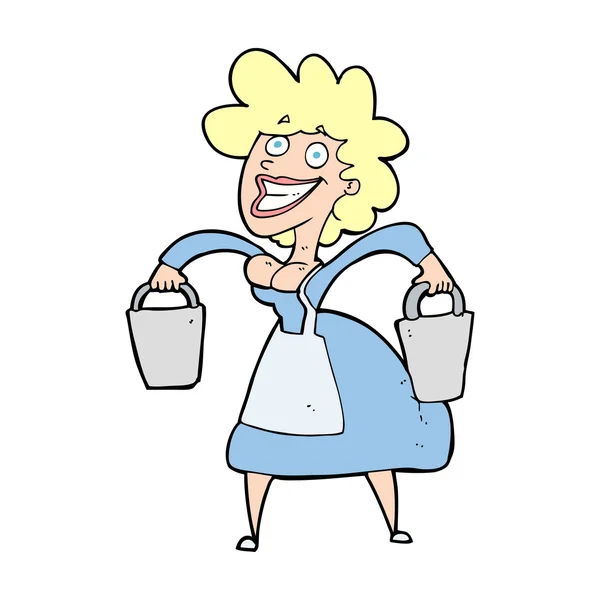 Cartoon milkmaid carrying buckets — Stock Vector