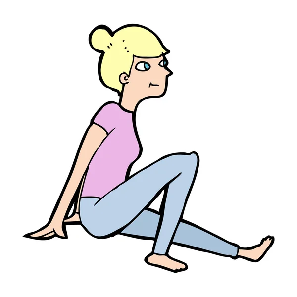 Cartoon kvinna sitter — Stock vektor