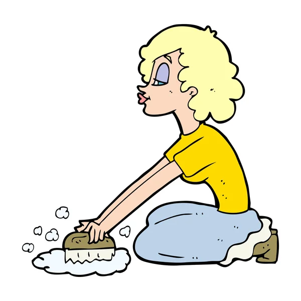漫画の女性の床をこすり — ストックベクタ