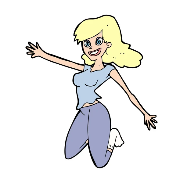 Cartoon springen vrouw — Stockvector