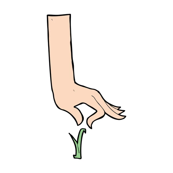 Cartoon Hand pflückt Grashalm — Stockvektor