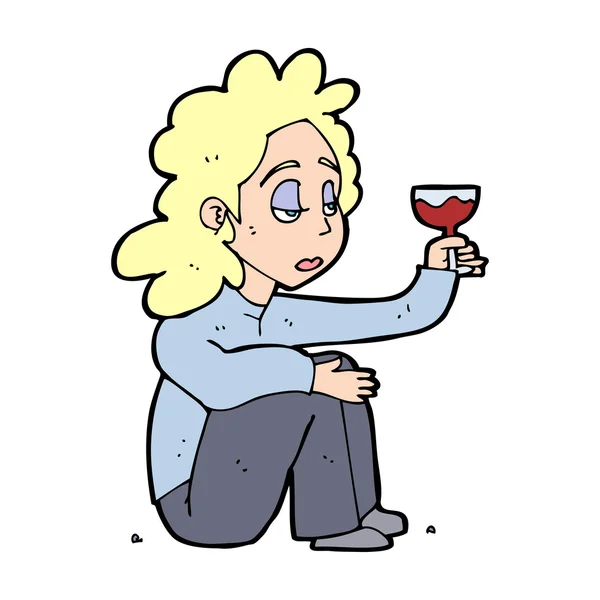 Мультяшная несчастная женщина с бокалом вина — стоковый вектор