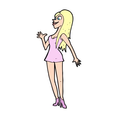 pembe elbiseli kadın karikatür