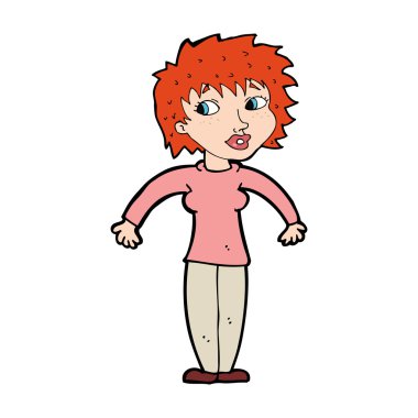 Çizgi filmdeki kadın omuzlarını silkiyor.