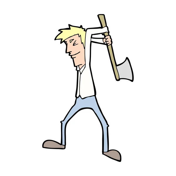 Desenho animado homem balançando machado — Vetor de Stock