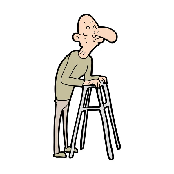 Tegneseriefigur gammel mann med gåstol – stockvektor