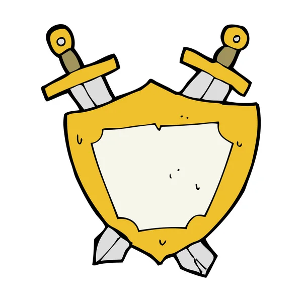 Escudo dos desenhos animados e espadas — Vetor de Stock