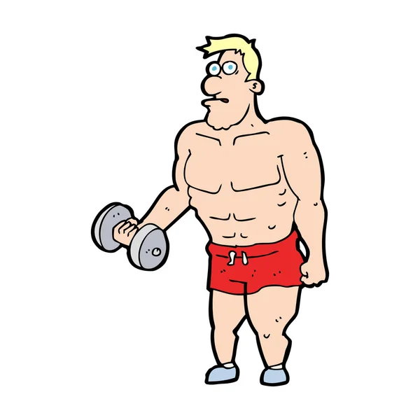 Hombre de dibujos animados levantando pesas — Vector de stock