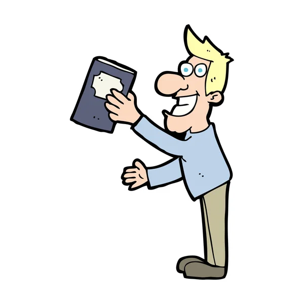 Uomo cartone animato con libro — Vettoriale Stock