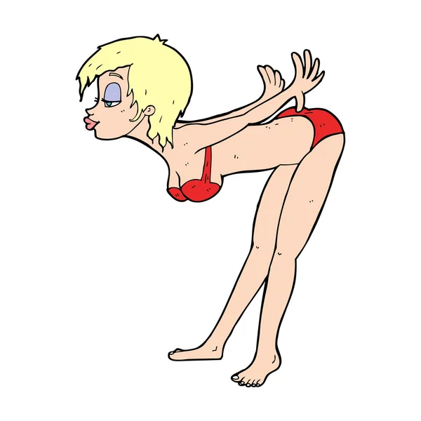 Kartun pin up girl in bikini - Stok Vektor