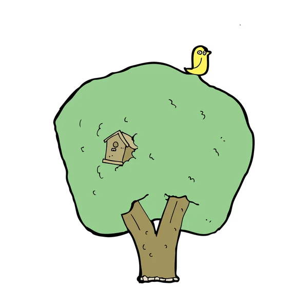 鳥の家のある漫画の木 — ストックベクタ