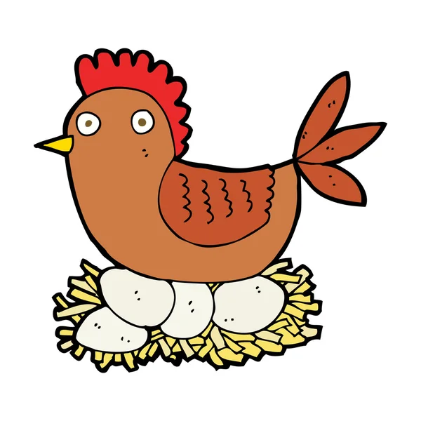 Poule de dessin animé sur oeufs — Image vectorielle