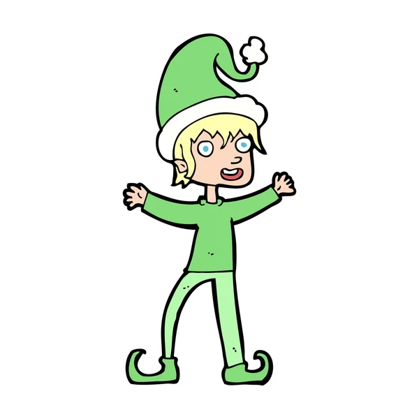 Cartoon excited christmas elf — Stock Vector