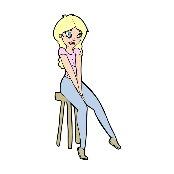 Dessin animé jolie fille sur tabouret — Image vectorielle