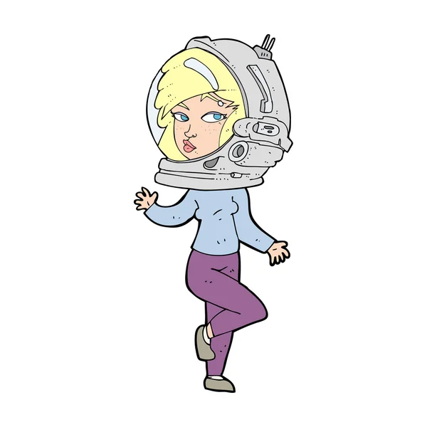 Cartoon woman wearing space helmet — Stock Vector