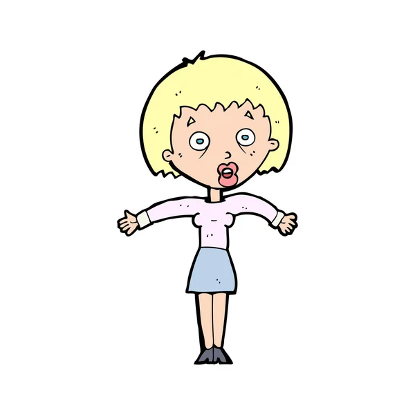 Cartoon vrouw shrugging schouders — Stockvector