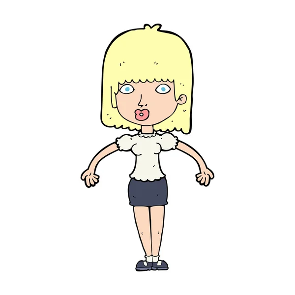 Cartoon vrouw shrugging schouders — Stockvector