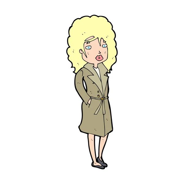 Cartoon-Frau im Trenchcoat — Stockvektor