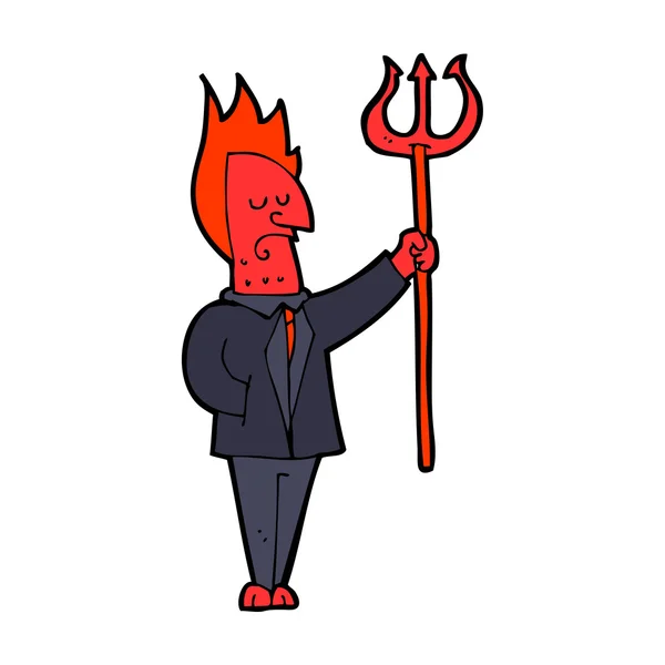 Setan kartun dengan garpu rumput - Stok Vektor