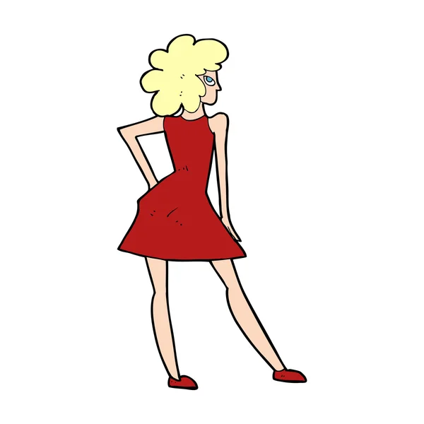 Cartoon mulher posando no vestido — Vetor de Stock