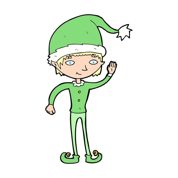 Desenho animado acenando elfo de Natal — Vetor de Stock