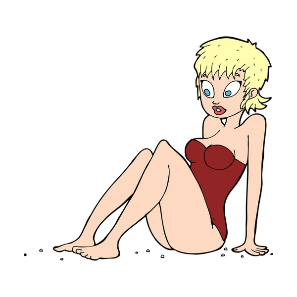 卡通在泳装的女人 — 图库矢量图片