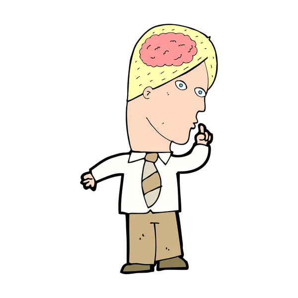 Hombre de negocios de dibujos animados con cerebro enorme — Vector de stock
