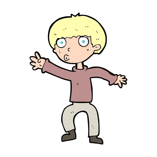 Cartoon boy waving warning — Stock Vector