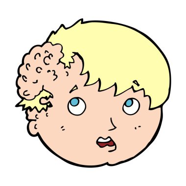 Kafasında çirkin bir büyüme olan çizgi film çocuğu.