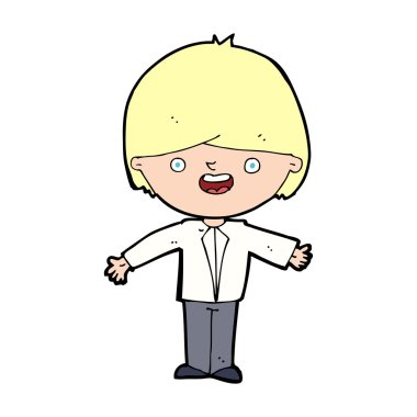 Çizgi filmdeki kolları açık mutlu çocuk