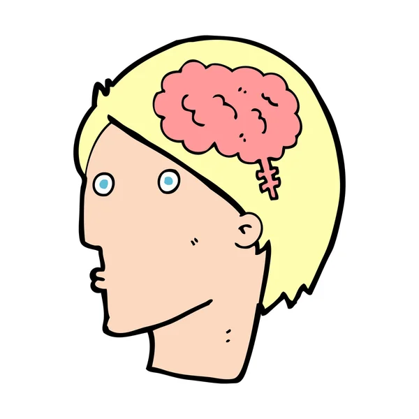 Hombre de dibujos animados con símbolo cerebral — Vector de stock