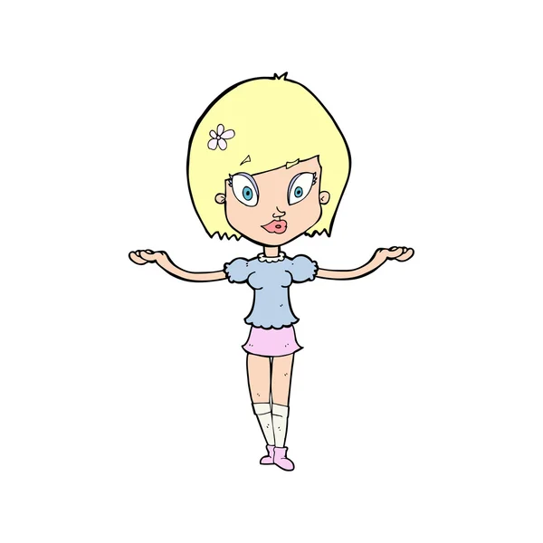 Mujer de dibujos animados haciendo gesto de equilibrio — Vector de stock