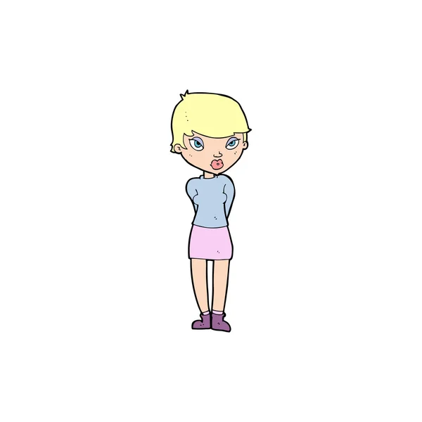 Cartone animato donna timida — Vettoriale Stock