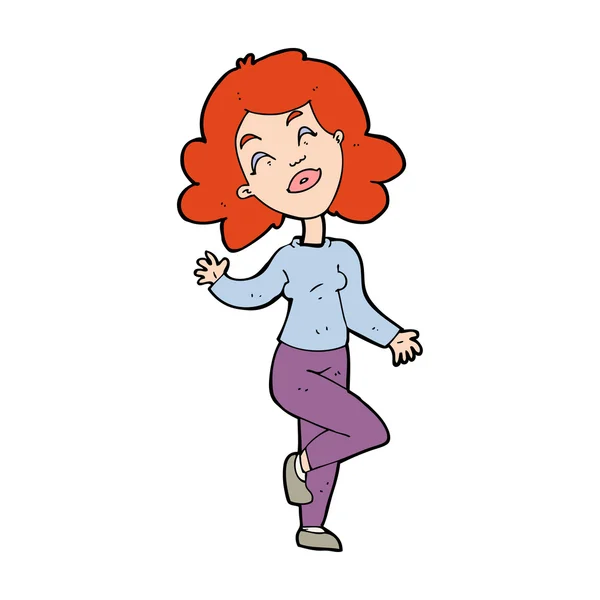 Cartoon gelukkig vrouw dansen — Stockvector