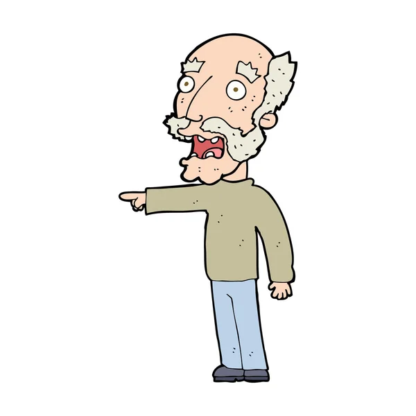Cartoon scared old man pointing — Stock Vector